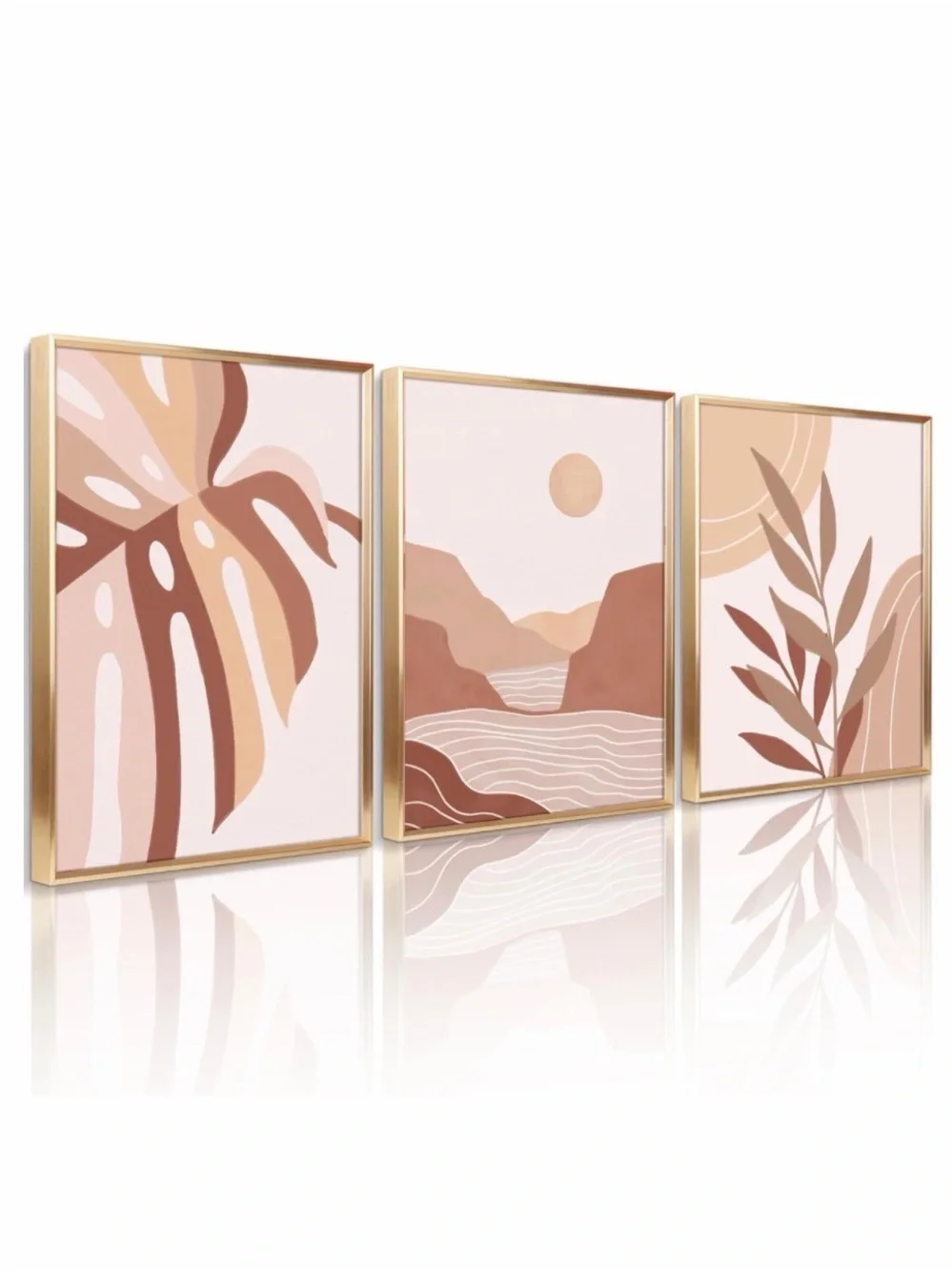 Boho Abstract Botanical and Landscape Wall Art Set Blush Gold Tones 12x16 Decor